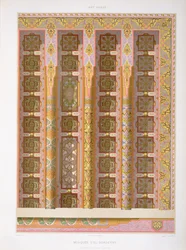 Detail van het grote plafond van de moskee van El-Bordeyny, uit Arabische kunst zoals gezien door de monumenten van Caïro van de 7e eeuw tot het einde van de 18e eeuw, gegraveerd door Jean Arnould Leveil